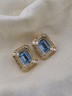 Vintage Christian Dior Blue Crystal Rhinestone Gold Tone Clip On EARRINGS Signed