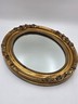 Antique Hand Carved Gilt Wood Oval Mirror Roses Floral Rococo 17” Wall Decor