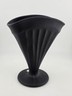 RARE VINTAGE TIFFIN ELEGANT BLACK SATIN GLASS RIBBED FAN VASE. 7" Tall.