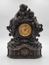 Working Large 18" Antique Cast Iron & Copper Mantle Clock Cherubs & Harps c.1906