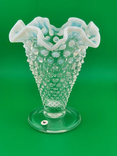 Vintage Fenton Hobnail Pearlized Wavy Edge Glass Footed Vase 5.75"