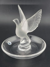 LALIQUE FROSTED CRYSTAL "THALIE" OPEN-WING DOVE RING or PIN TRAY