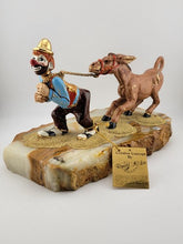 Rare Vintage 1985 Ron Lee Clown Pulling Donkey 24k Gold Filled Hand Painted.