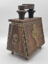 Rare Antique One Of A Kind Large Middle East Solid Wood & Copper Shoe Shine Box.