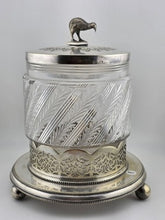 Rare 1880s Antique Hukin & Heath Biscuit Jar Cut glass & Silverplate W Kiwi Bird