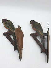 Rare Pair Antique 19th C Americana Folk Art Painted Wooden Parrot Wall Brackets