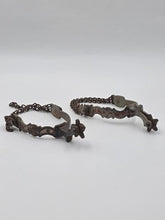 Antique Western Cowboy Spurs Pair Hand Engraved Red Inlay Steel w/ Chains