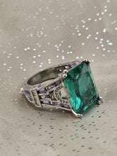 Vtg Paris Eiffel Tower Style Green Stone Purple Enamel Statement Cocktail Ring
