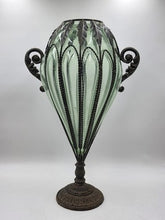 Rare Antique 19th C Murano Green Caged Blown Glass Urn Vase Centerpiece. 23 In