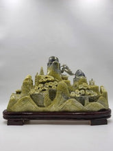 Huge 20.5" China Natural Yellow Green Xiu Jade Carved Mountain House Tree Statue