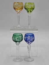 4 NACHTMANN TRAUBE 4 1/2" CORDIALS CRYSTAL WINE GLASSES MULTI COLOR CUT TO CLEAR