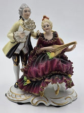 Vintage Dresden Germany Porcelain Lace Figurine Couple Lady Lute Music 5918