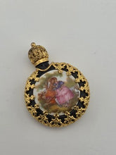 Vintage Miniature Perfume/Snuff Bottle Gilt Filigree Romantic Courting Scene