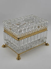 French Baccarat Style Jewelry Casket Footed Box Heavy Crystal Glass Hinged Lid