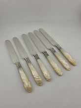 Set Of 6 Antique Victorian 19th C Mother Of Pearl Silver Knives Sterling Collar