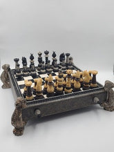 Rare Vintage Large Renaissance Style Resin Chess Set w Drawer Medieval Board 16”