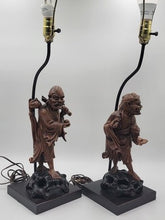 Pair Of Antique C 1910's Chinese Handcarved Boxwood Statues Made Into Lampshades