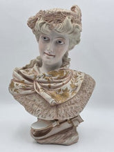 Antique 1890's German Porcelain Bust Hand Painted Gilt Victorian Woman Sculpture