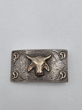 Nelson Co Sterling Silver 10K Solid Gold Bull Head Western Belt Buckle Engraved.