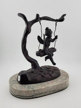 Antique Bronze Statue After Moreau Angel Swinging from Tree On A Marble Base.