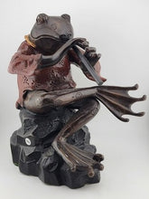 RARE HEAVY LARGE BRONZE SCULPTURE " FROG WITH LEGS CROSSED PLAYING FLUTE" 10 Lbs
