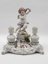 Rare Antique 19th C Porcelain Candle Holder Stand W Cherub & Flowers. Stamped.