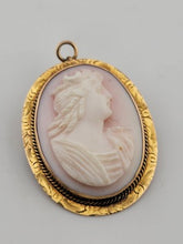 Antique Art Deco 10K gold Portrait carved shell pendant brooch 1&1/4 inch.