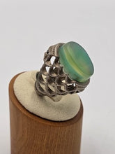 Antique 925 Sterling Silver Green Agate Aqeeq Ring Middle Eastern Size 9.5