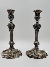 Rare Pair of Antique 1857 English Victorian Silver Plated Elkington Candlesticks