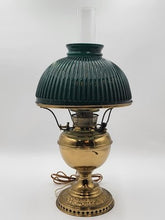 Antique Converted Holmes Booth & Haydens Brass Oil Lamp Ribbed Cased Green Shade