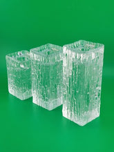 Rare Vintage Set Of 3 Nybro Crystal Heavy Glass Candlestick Holders Ice Pillars