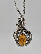 Antique Heavy Mid Century 925 Sterling Silver & Baltic Amber Pendant& Necklace.