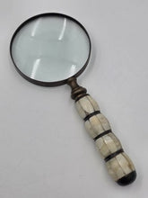 Vintage 1950's Large Magnifying Glass Mother of Pearl Inlaid Handle Brass 10"