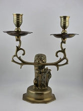 Rare Antique Bronze Lion Amsterdam Coat of Arms Double Candle Holder Candelabra