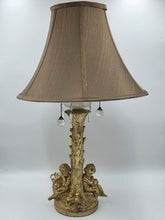Antique Large Solid Brass Cherub Putti Table Lamp Hollywood Regency Gold. Works