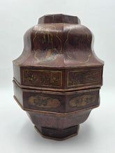 Early 19th C Chinese Qing Dynasty Red Lacquer Wedding Gift Basket Gilt Figures