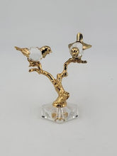 Vintage Swarovski Style Crystal Trimlite & Gold P Love Birds On Tree Figurine.