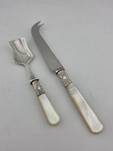 Set Of 2 Antique Victorian 19th C Mother Of Pearl Knive & Spoon Sterling Collar
