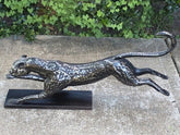 Vintage XL Cast aluminum Metal Cheetah Statue 42 inches long 21 inches tall.