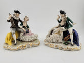 Set Of 2 Antique 19th C Victorian Dersden Germany Laced Figurine Courting Couple