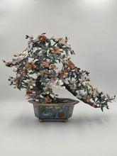 Vintage Large Chinese Hardstone Bonsai Tree Cloisonne Planter Jade Quartz Decor