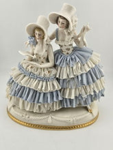 Antique Sitzendorf Dresden Lace Figurine 2 Victorian Ladies Germany Porcelain