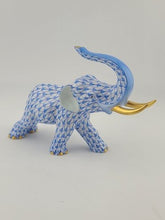 Herend Blue Fishnet Charging Elephant Figurine VHB Artist Signed Vecsey Tamas