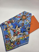 Rare Hermes Kachinas Scarf 90cm Silk Twill Hopi Design Blue Multicolor W Box.