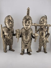 Rare Set Of 3 Monumental 19th C African Benin Oba Warrior Bronze Sculptures