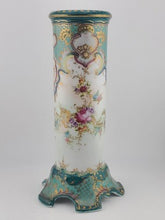 Antique 1920's OCO Japan Vase Turquoise Gold Floral Pedestal Spill Cabinet 9.5"