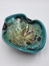 Unique Vintage Studio Art Glass Freeform Bowl Turquoise Black Millefiori Style