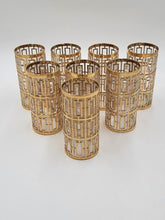 8 Vintage Mid Century Imperial Glass 22k Gold Shoji Trellis Highball Tumblers
