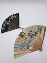 Pair Of Chinese Fan Immortals Hand Colored Silk Carved Wood 24" Calligraphy Back