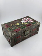RARE ANTIQUE JAPANESE COPPER BRASS-BOUND JEWELRY BOX W RAISED ENAMEL DECO MEIJI